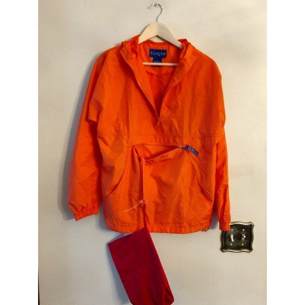 Men's Turfer Sport 1/2 Zip Hooded Orange Windbreaker Size XS See discription